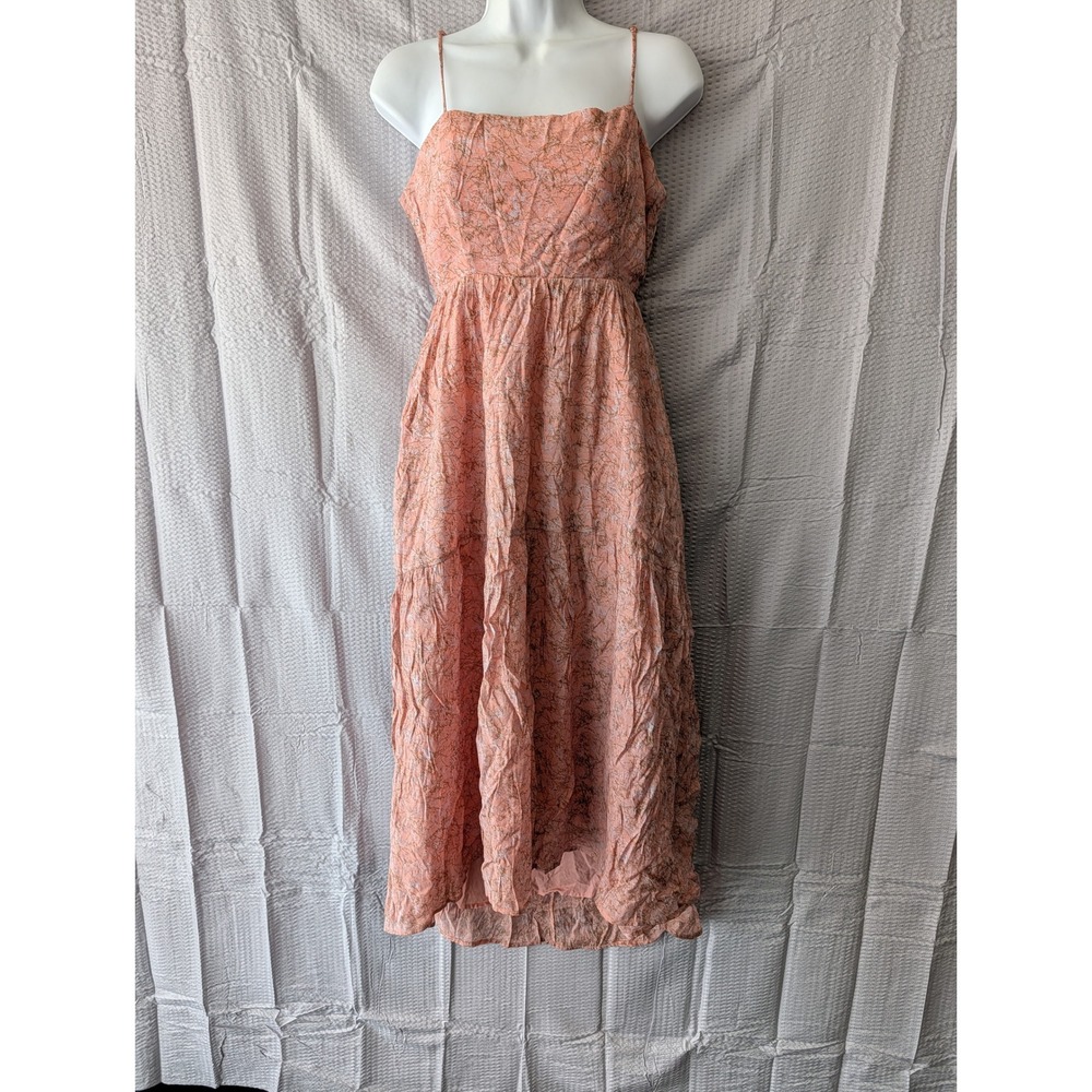 ASTR the Label Peach Abstract Tiered Midi Dress Square Neck Spaghetti Strap